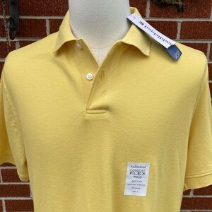 -*NWT* Saddlebred Comfort Flex Yellow w/Blue Accents S/S Golf Polo Shirt Men's M